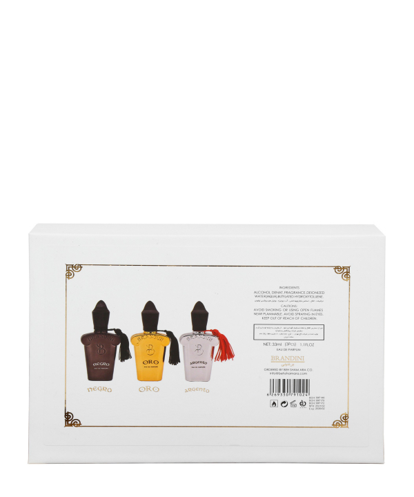 ست هدیه عطر برندینی Brandini مدل Negro, Oro, Argento بسته 3 عددی