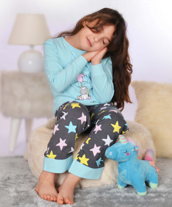 ست تیشرت آستین بلند و شلوار دخترانه ناربن Narbon طرح تک شاخ و بادکنک