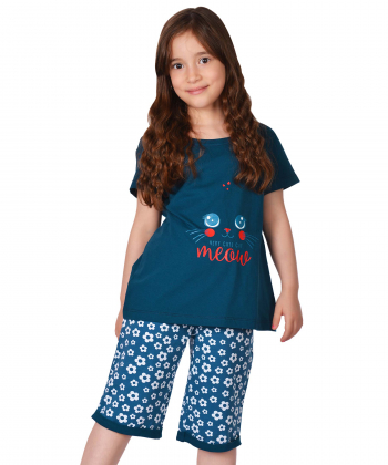 ست تیشرت و شلوارک دخترانه ناربن Narbon طرح گربه جذاب