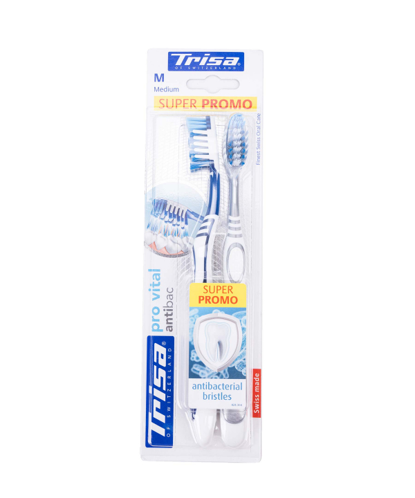 مسواک با برس متوسط تریزا Trisa مدل Extra Pro Vital بسته 2 عددی