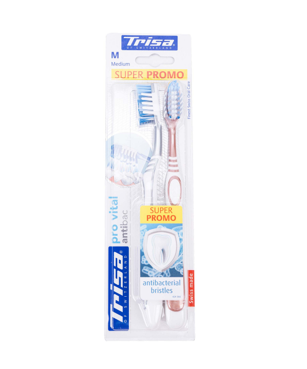 مسواک با برس متوسط تریزا Trisa مدل Extra Pro Vital بسته 2 عددی