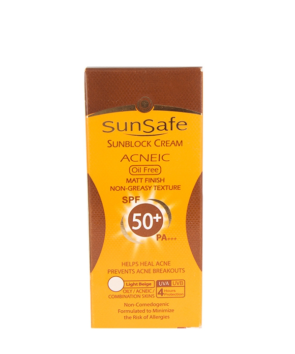 کرم ضدآفتاب رنگی با spf50 فاقد چربی سان سیف Sun Safe  50 گرم