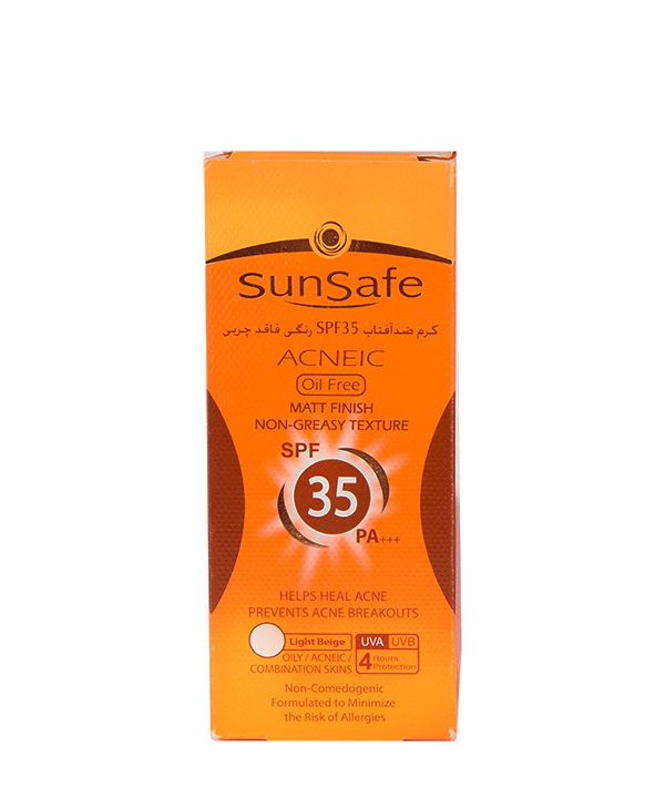 کرم ضد آفتاب رنگی فاقد چربی  spf35 سان سیفSun Safe 50 گرم