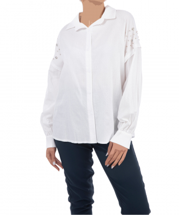 شومیز نخ پنبه آستین بلند زنانه ورساچه جینز مدل am-vzw144