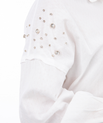 شومیز نخ پنبه آستین بلند زنانه ورساچه جینز مدل am-vzw144