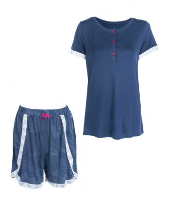 تیشرت و شلوارک زنانه ناربن Narbon طرح بنفشه راه راه