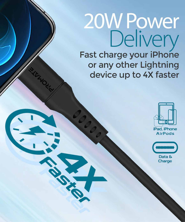 کابل تایپ سی به لایتنینگ پرومیت مدل PowerLine-Ci120 طول 120 سانتی متر