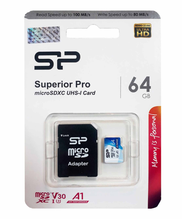 کارت حافظه microSDXC سیلیکون پاور مدل Superior Pro کلاس 10 استاندارد UHS-I U3 سرعت 100MBps ظرفیت 64 گیگابایت به همراه آداپتور SD