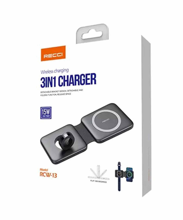 شارژر وایرلس مگنتی سه کاره رسی مدل Recci Wireless Charger RCW-13