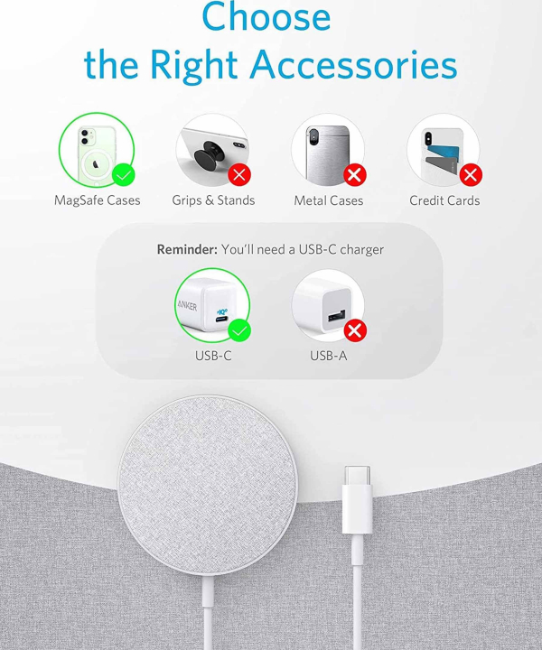 شارژر وایرلس مگ سیف انکر مدل Anker PowerWave Select+ Magnetic Pad A2566 طول 1.5 متر