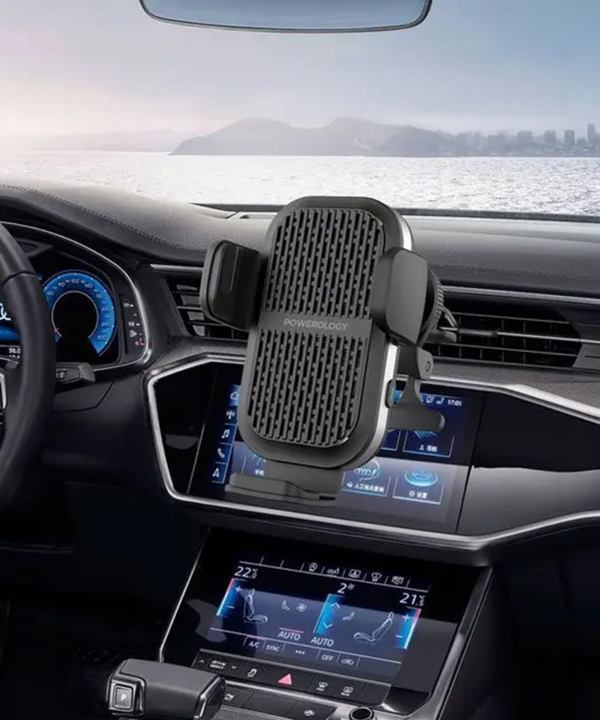 پایه نگهدارنده گوشی موبایل پاورولوژی مدل Dual Coil Car Mount Wireless Charger