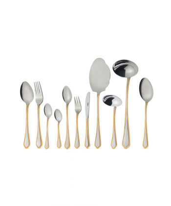 سرویس قاشق و چنگال 86 پارچه ونیز دورطلایی جعبه چوبی سفید ناب استیل Nabsteel کد 2012