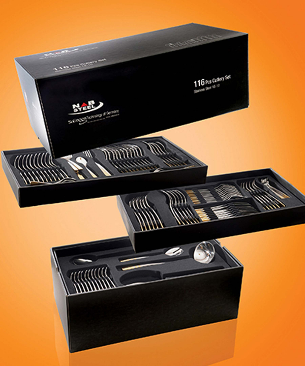 سرویس قاشق و چنگال ??? پارچه ونیز دورطلایی جعبه کادویی ناب استیل Nabsteel کد 2012