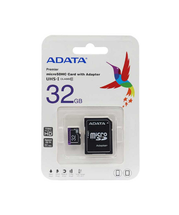 کارت حافظه‌ microSDHC ای دیتا مدل Premier کلاس 10 استاندارد UHS-I U1 سرعت 80 ظرفیت 32 گیگابایت به همراه آداپتور SD