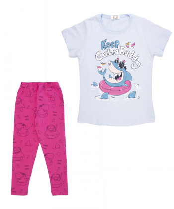 ست تیشرت و شلوار نخی دخترانه سه دو مدل 4SK37NT1231