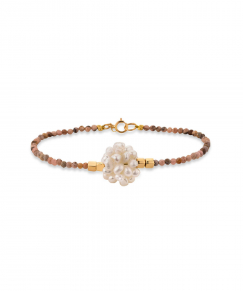 دستبند زنجیر طلا سنگ صورتی گوی مربع کیا گالری Kia Gallery کد BT126