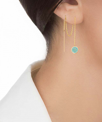 گوشواره بخیه دایره نگین آبی کیا گالری Kia Gallery کد RZE-16-1