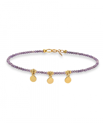 دستبند زنجیر طلا سه سکه سنگی بنفش کیا گالری Kia Gallery کد BT137