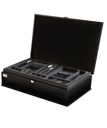 سرویس قاشق و چنگال 86 پارچه فلورانس براق جعبه چوبی مشکی ناب استیل Nabsteel کد 8812