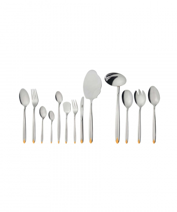 سرویس قاشق و چنگال 116 پارچه پالرمو دورطلایی جعبه چوبی سفید ناب استیل Nabsteel کد 1612