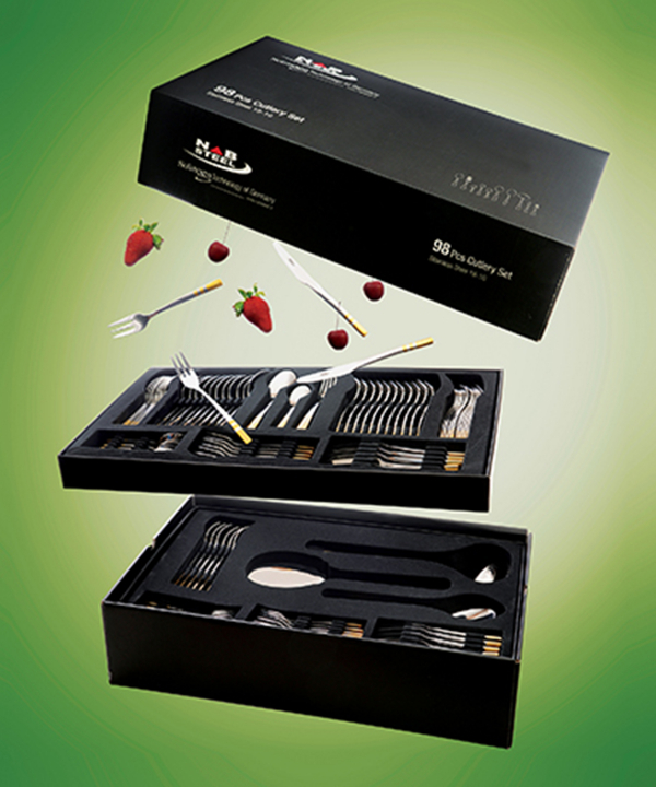 سرویس قاشق و چنگال ?? پارچه فلورانس طلایی PVD جعبه کادویی ناب استیل Nabsteel کد 8812