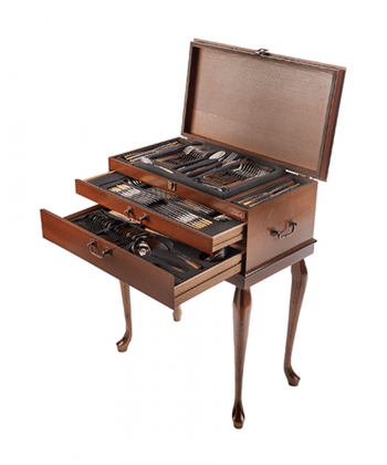 سرویس قاشق و چنگال 136 پارچه فلورانس طلایی PVD جعبه چوبی پایه دار ناب استیل Nabsteel کد 8812