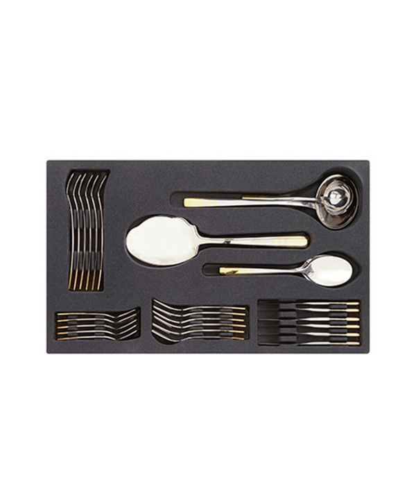 سرویس قاشق و چنگال ?? پارچه ورونا براق جعبه چوبی مشکی ناب استیل Nabsteel کد 2412