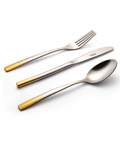 سرویس قاشق و چنگال 116 پارچه فلورانس دورطلایی جعبه چوبی سفید ناب استیل Nabsteel کد 8812