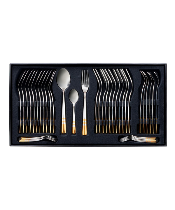 سرویس قاشق و چنگال 116 پارچه فلورانس دورطلایی جعبه کادویی ناب استیل Nabsteel کد 8812