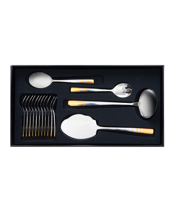 سرویس قاشق و چنگال 116 پارچه فلورانس دورطلایی جعبه کادویی ناب استیل Nabsteel کد 8812
