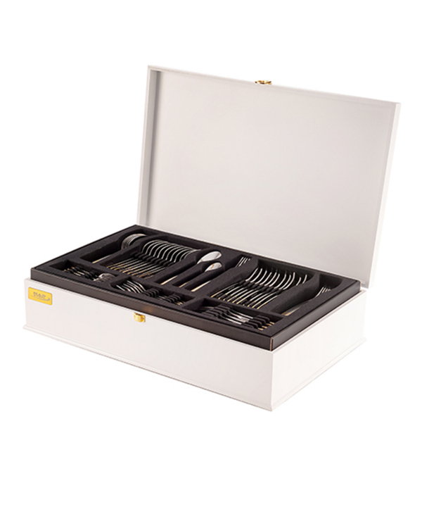 سرویس قاشق و چنگال 86 پارچه فلورانس مات جعبه چوبی سفید ناب استیل Nabsteel کد 8812