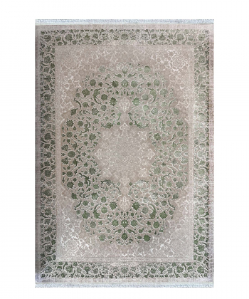 فرش ماشینی سرای ابریشم مدل آمیتیس 1056 نسکافه ای سبز 700 شانه 1.5x1