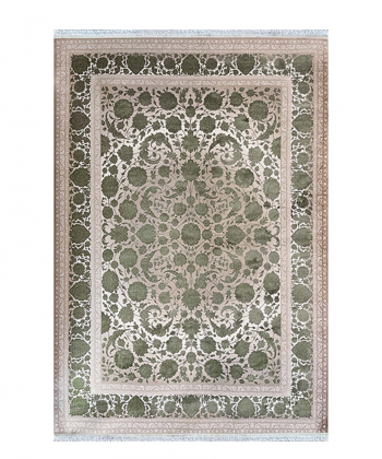 فرش ماشینی سرای ابریشم مدل آمیتیس 1017 نسکافه ای سبز 700 شانه 1.5x1