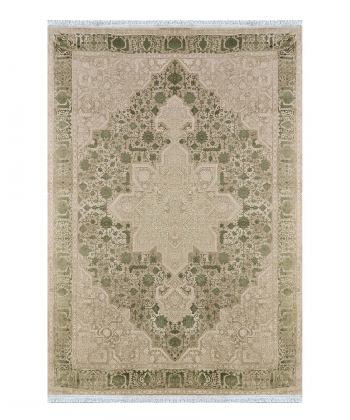 فرش ماشینی سرای ابریشم مدل آمیتیس 1205 نسکافه ای سبز 700 شانه 1.5x1