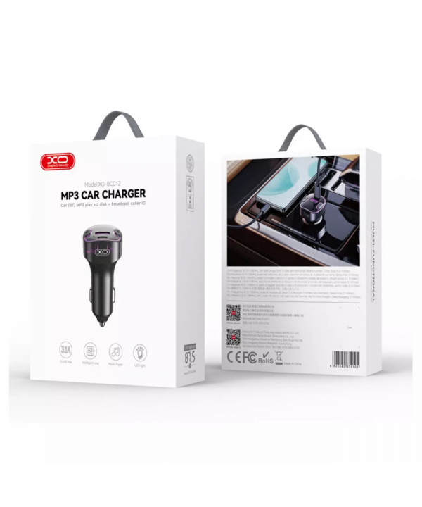 شارژر فندکی فست شارژ ماشین تایپ سی و گیرنده اف‌ام بلوتوثی ایکس او BCC12