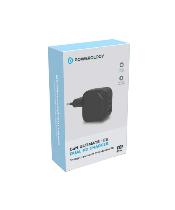 شارژر دیواری فست تایپ سی و یو اس بی 65 وات پاورولوژی PWCUQC019