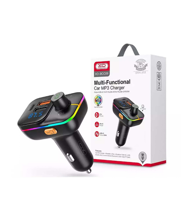 شارژر فندکی فست شارژ ماشین تایپ سی 25 وات و گیرنده بلوتوث خودرو ایکس‌او BCC09