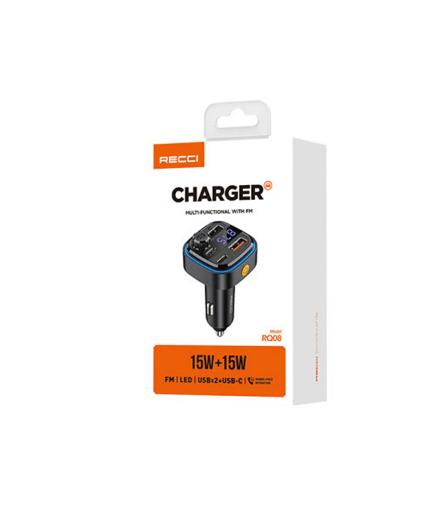 شارژر فندکی تایپ سی و یو اس بی 30 وات و گیرنده بلوتوثی رسی RQ08