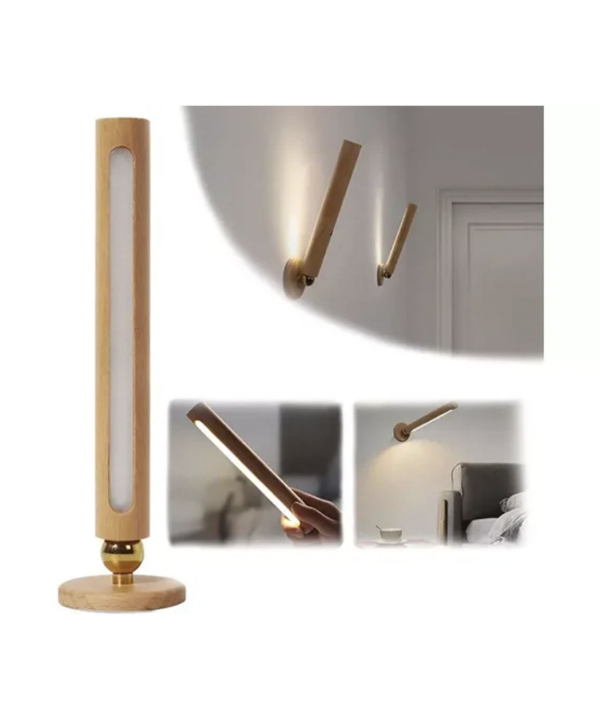 چراغ ال ای دی چوبی شارژی چندکاره 360 Degree Rotatable Wooden LED Wall Lamp