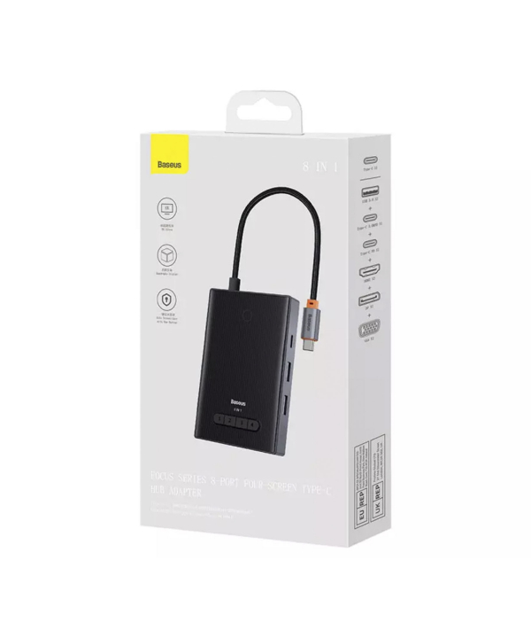 هاب تایپ سی 8 پورت بیسوس Baseus Focus Series 8 Port Type-C Hub Adapter WKYY030413
