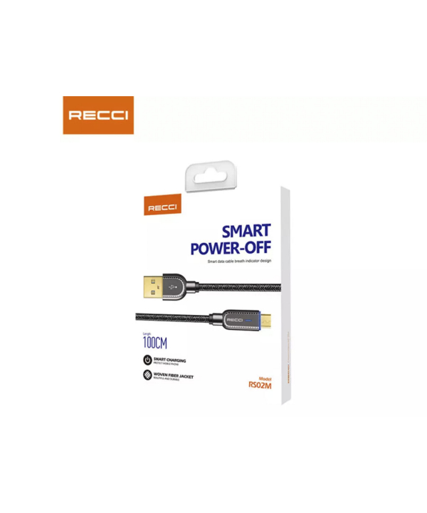 کابل فست شارژ هوشمند میکرویو اس بی 2.4 آمپر یک متری رسی RECCI RS02M MICRO USB FAST CHARGING CABLE