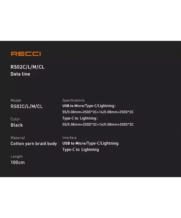 کابل فست شارژ هوشمند میکرویو اس بی 2.4 آمپر یک متری رسی RECCI RS02M MICRO USB FAST CHARGING CABLE