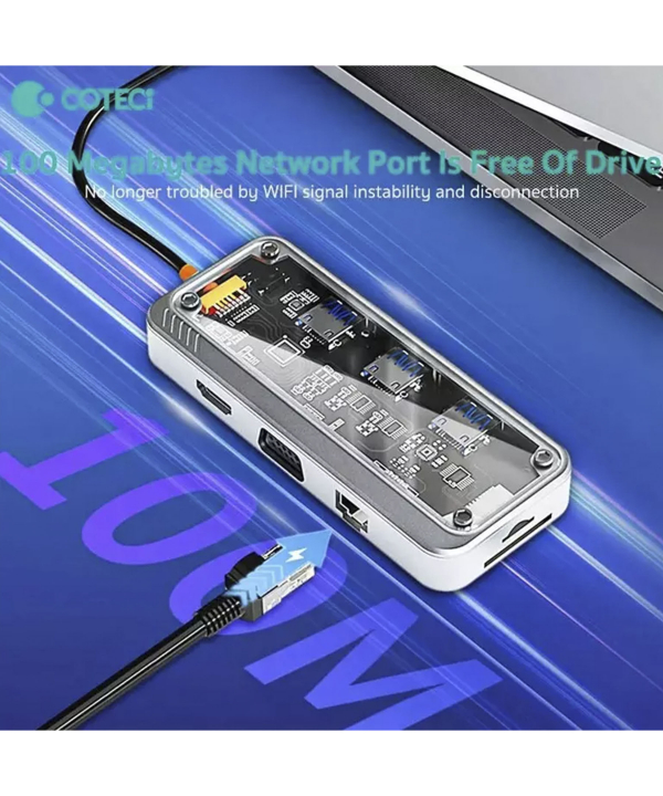هاب 10 پورت تایپ سی کوتسی Coteci 10 in1 Multifunctional Docking Station 16013