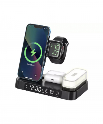 شارژر بی سیم، هولدر موبایل، چراغ خواب و ساعت زنگ دار توآکلو Tuocalo 4 in 1 Wireless Charging Station A37