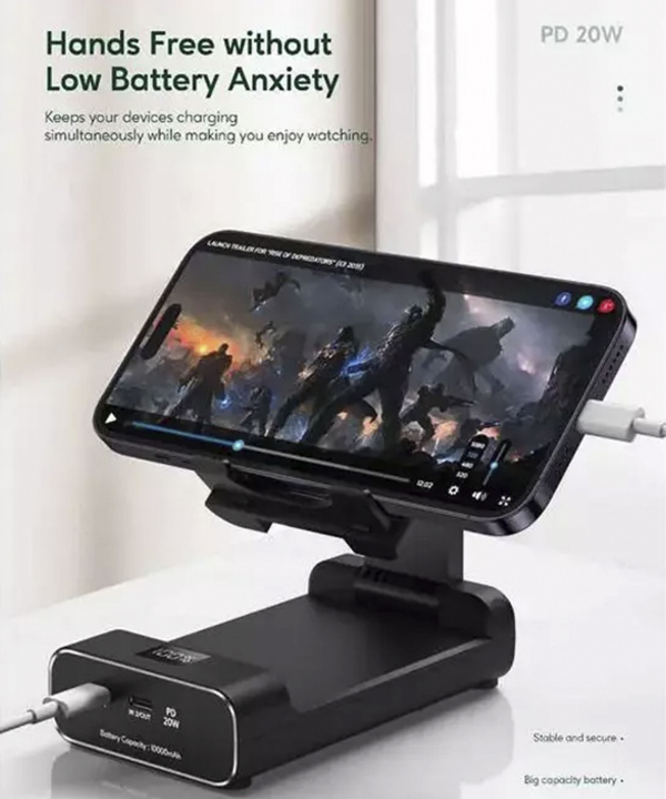 پاوربانک تایپ سی 20 وات 10000 و هولدر موبایل رومیزی گرین Green Lion 10000mAh Power Bank and Foldable Mobile Stand GNFLDPBSTBK