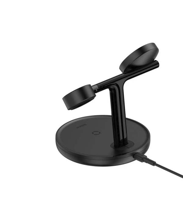 شارژر بی سیم مگنتی رومیزی آیفون 20 وات و پایه نگهدارنده موبایل 3 در 1 بیسوس Baseus Swan 3-in-1 Wireless Magnetic Charging Bracke