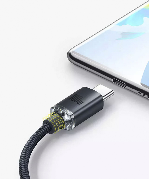 کابل سوپر فست شارژ یو اس بی به تایپ سی 100 وات 1.2 متری بیسوس Baseus Crystal Shine USB to USB-C Cable CAJY000401