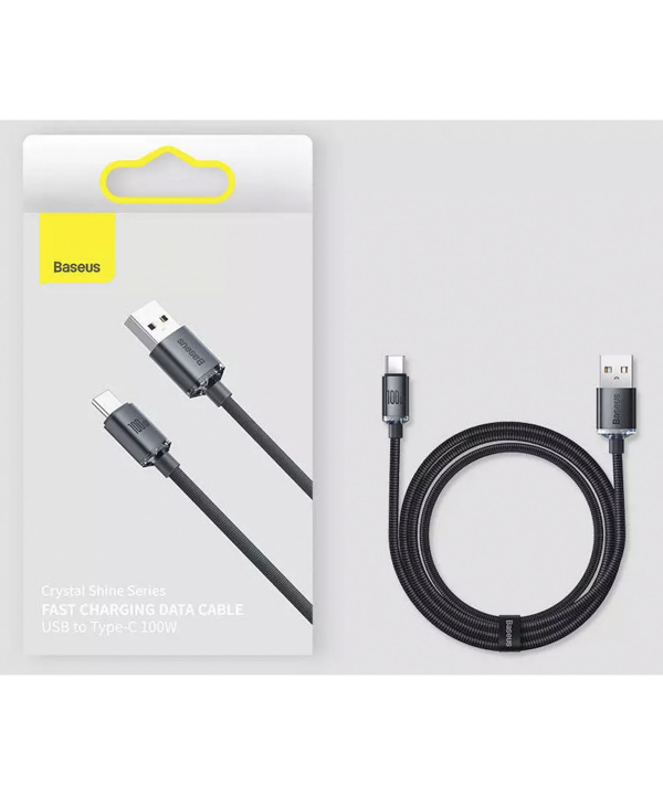 کابل سوپر فست شارژ یو اس بی به تایپ سی 100 وات 1.2 متری بیسوس Baseus Crystal Shine USB to USB-C Cable CAJY000401