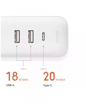 چند راهی 3 سوکت، 2 یو اس بی و 1 تایپ سی شیائومی Xiaomi XMCXB05QMN Power Strip 1Type C 2USB 3 Power Socket