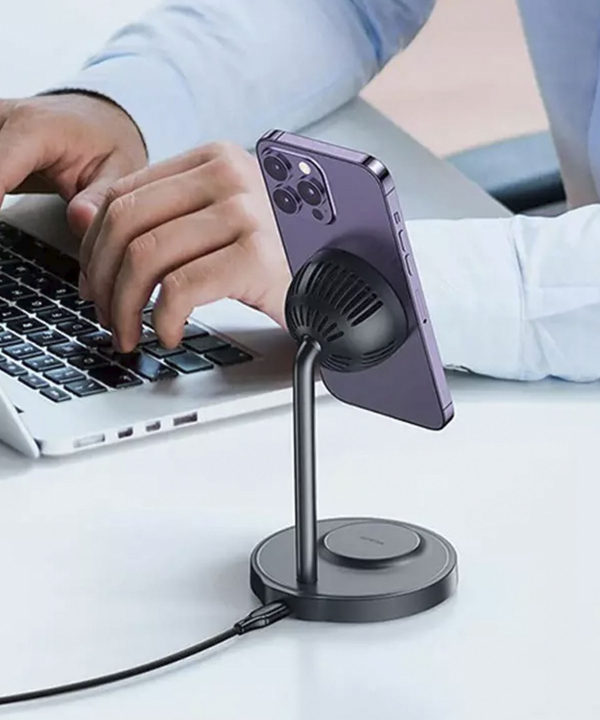 شارژر بی سیم مگنتی رومیزی 15 وات و پایه نگهدارنده موبایل و فن خنک کننده مک دودو Mcdodo Desktop Magnetic Radiator Wireless Charge